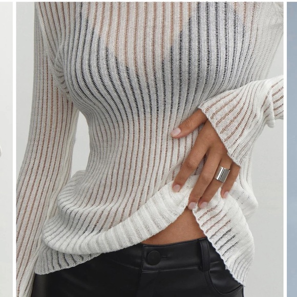 White Mesh Ribbed Long Sleeve Top. Worn once. - Picture 4 of 7